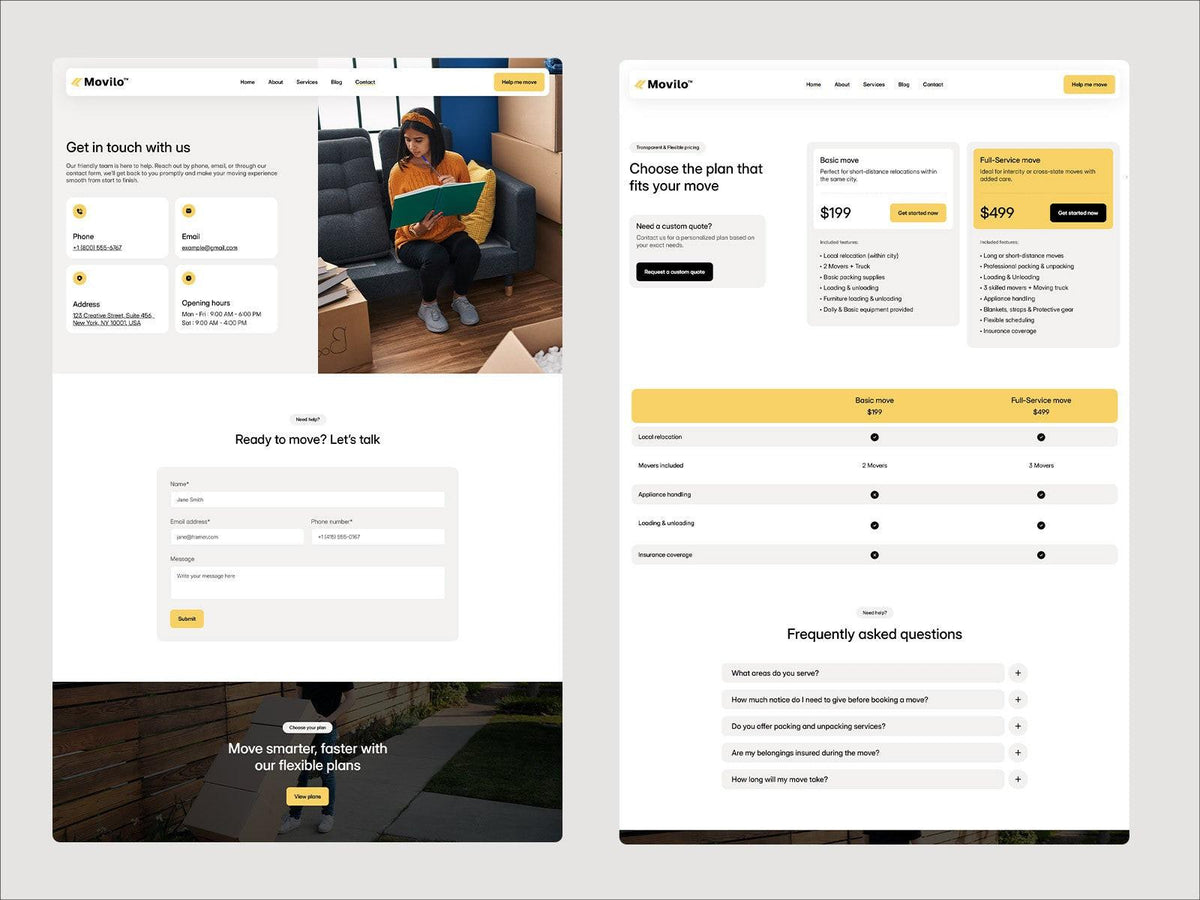 Movilo Framer template design preview