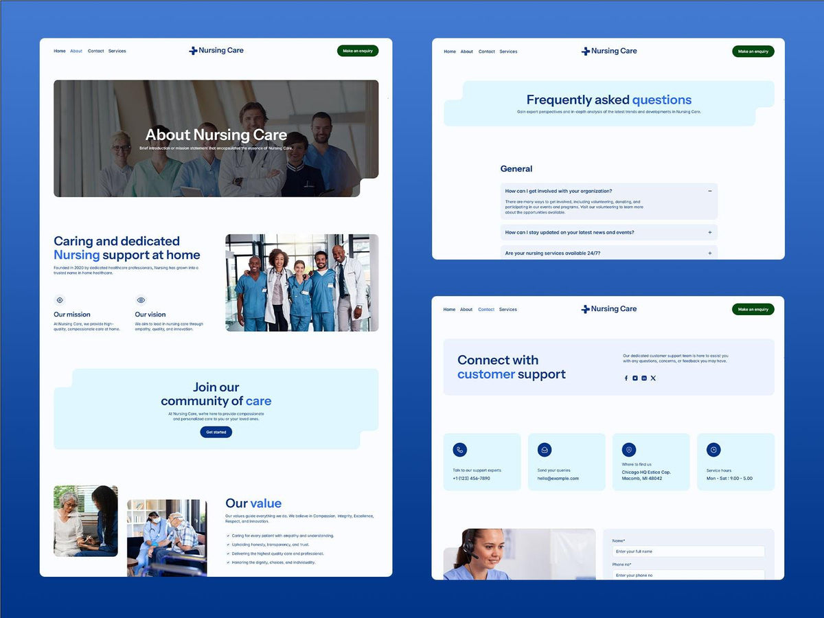 Nursing Care Framer template design preview