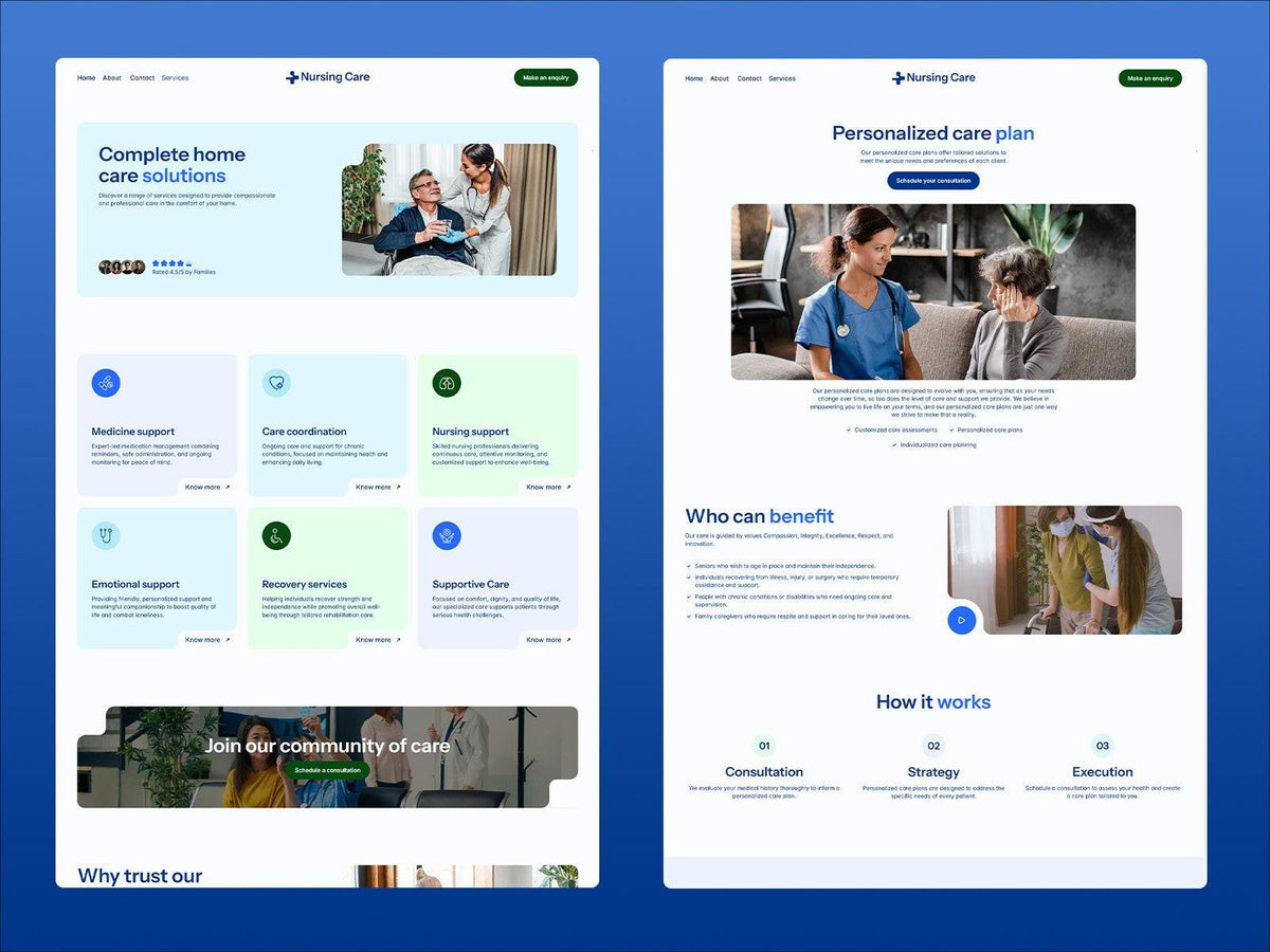 Nursing Care Framer template responsive layout preview