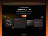 Aveniq homepage with the Good Work, In Flow headline centred above four dashboard cards on a black and amber background