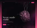 Osma perfume template hero on near-black: a rose of glowing pink particles with scent threads rising from it, the serif headline Scent, made and a pink Discovery set button