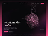 Osma perfume template hero on near-black: a rose of glowing pink particles with scent threads rising from it, the serif headline Scent, made and a pink Discovery set button