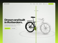 Passer e-bike template hero on light grey drafting paper: a city bike split by a yellow-green scan line into a built half and a line-drawing half, the headline Drawn and built in Rotterdam and a yellow-green Book a test ride button