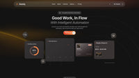 Scrolling preview of the Aveniq AI automation landing page, from dashboard hero through features, editorial imagery, pricing, FAQ, and footer