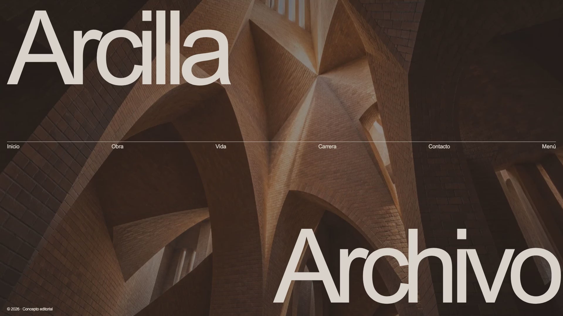 A 44-second Arcilla Archive scroll preview from the brick hero through the project timeline and closing section.
