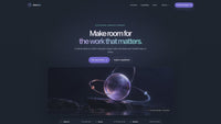 Scroll preview of a one-page dark workflow template, from its hero through cards and interactive stages.