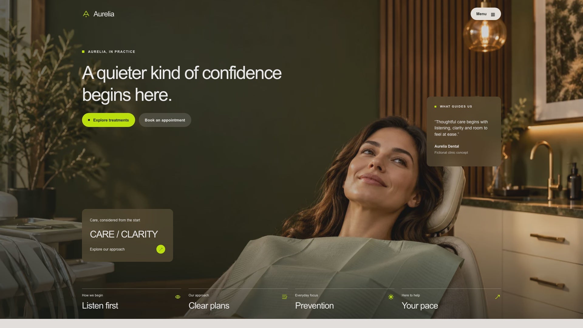 Scrolling preview of the updated Aurelia Atelier responsive one-page dental website template