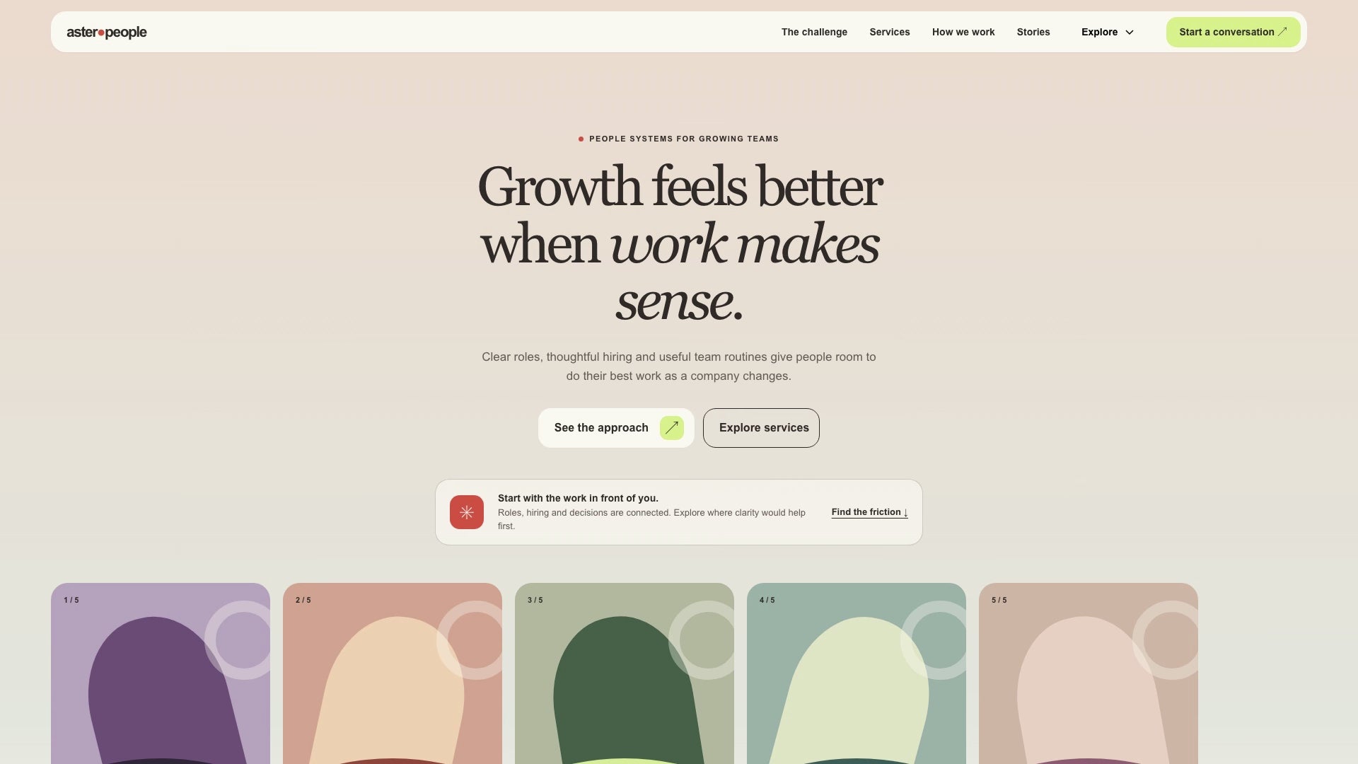 Scrolling preview of the Aster People Studio one-page website template