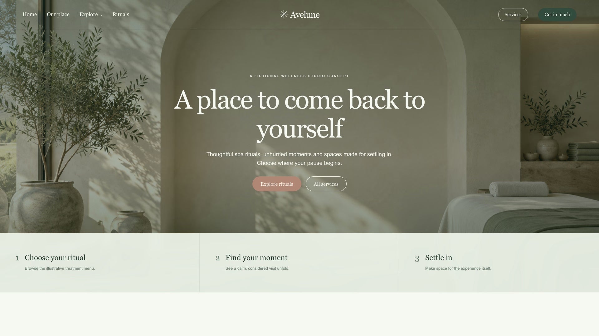 Scroll preview of the Avelune one-page spa website template