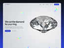 Rondist diamond template hero in a pale silver studio: a large brilliant-cut diamond with flecks of rainbow fire around it, the headline We cut the diamond for your ring and a blue Book a sitting button