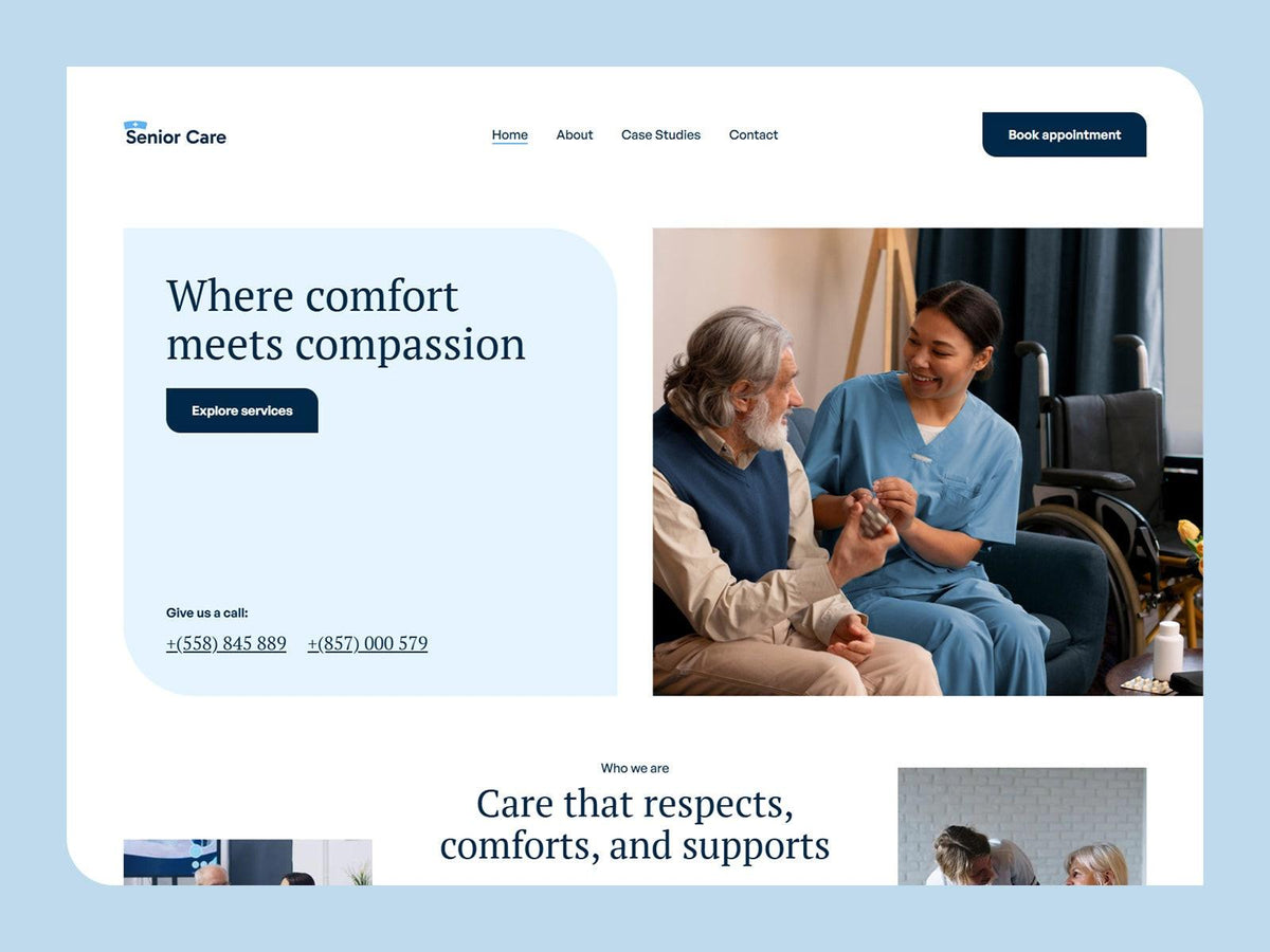Senior Care Framer template homepage preview