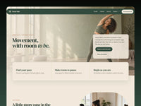 Desktop preview of a warm cream and sage Soma Vale movement studio website with a photo-led hero and editorial sections.
