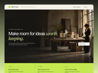 Stillform Studio homepage preview with a warm photographic hero, editorial headline and chartreuse details