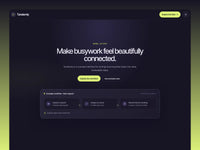 Desktop preview of Tandemly's dark workflow landing page, with citrus navigation buttons and a task sequencing interface.