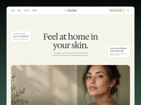 Vela Skin website template preview with portrait hero, cream page and forest-green frame