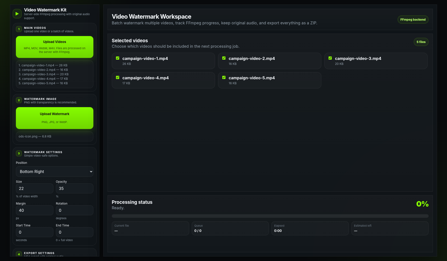 Video Watermark Kit workspace screenshot