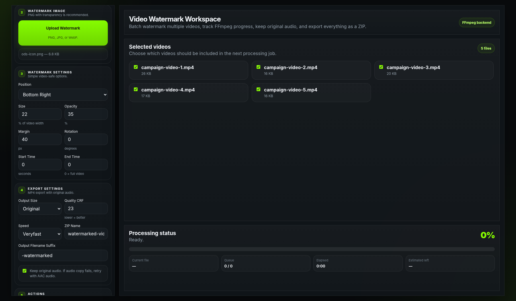 Video Watermark Kit settings screenshot