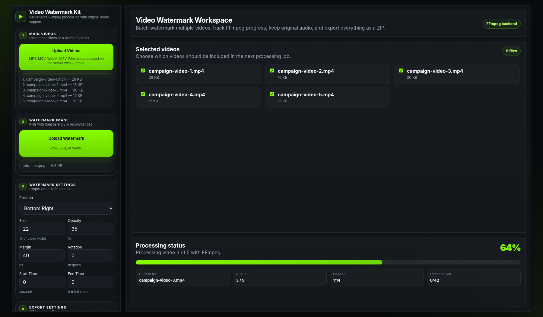 Video Watermark Kit processing screenshot