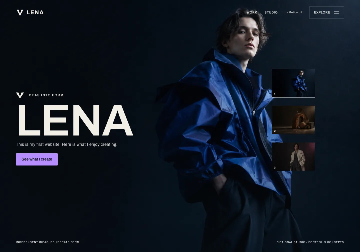 Second prepared VYNE edit with the name LENA, a light purple See what I create button and the same cobalt image