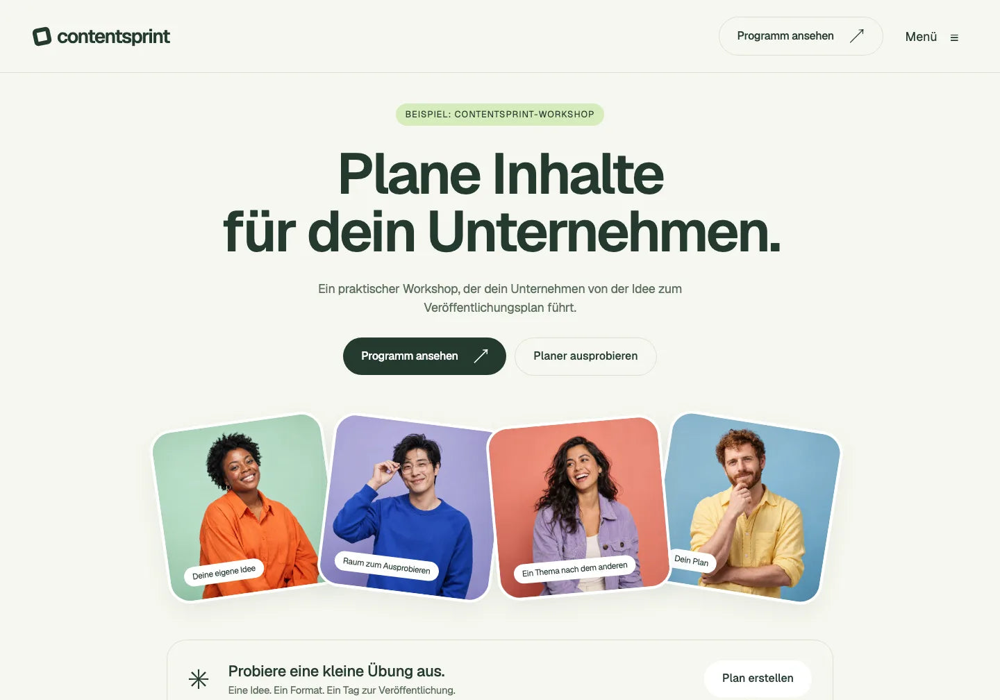 Vorbereitetes Framewise-Beispiel als Landingpage für den fiktiven ContentSprint-Workshop