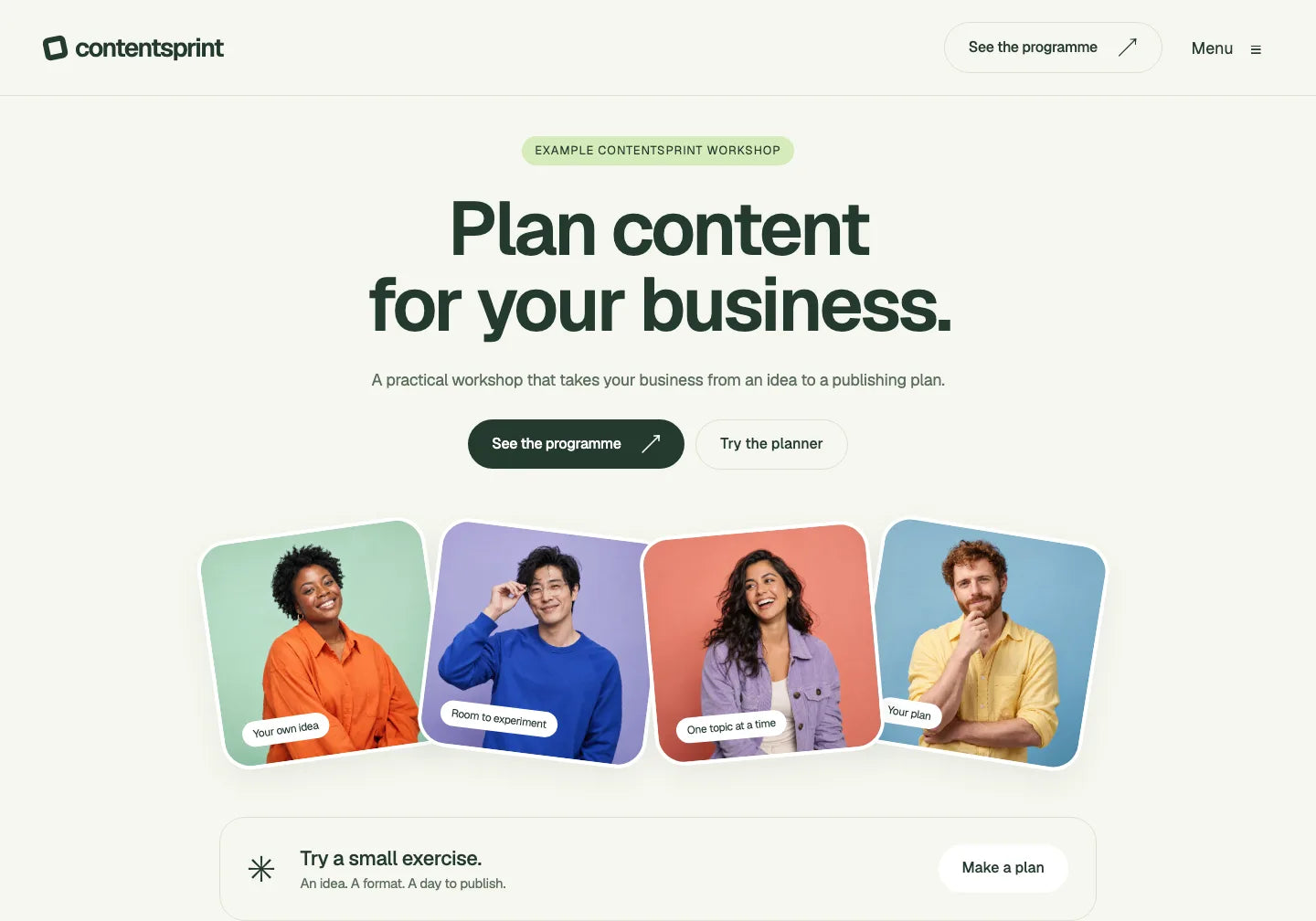 Prepared Framewise example as a landing page for a fictional ContentSprint workshop