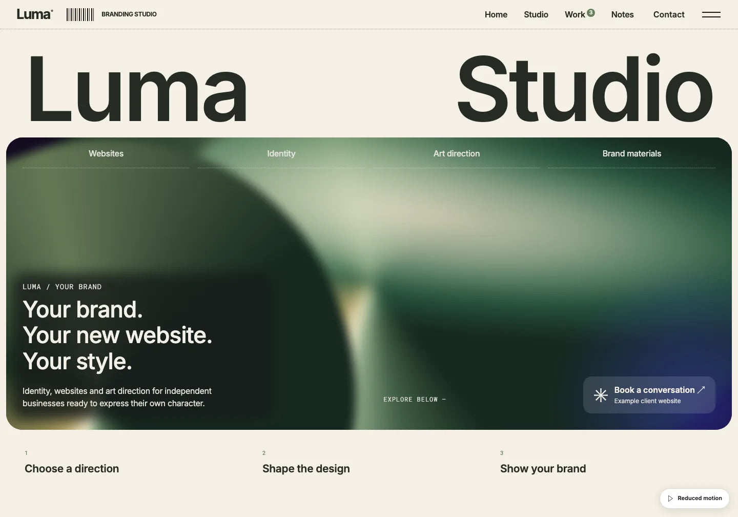 Prepared Luma revision after example feedback: cream, green, a new headline and button