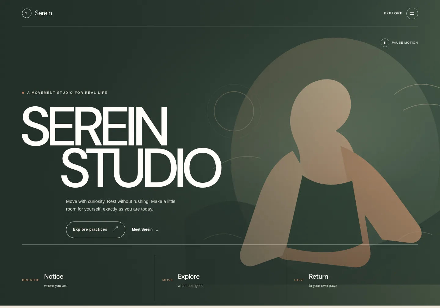 Original Serein: large SEREIN STUDIO title and an illustration of figures and plants on a green background.