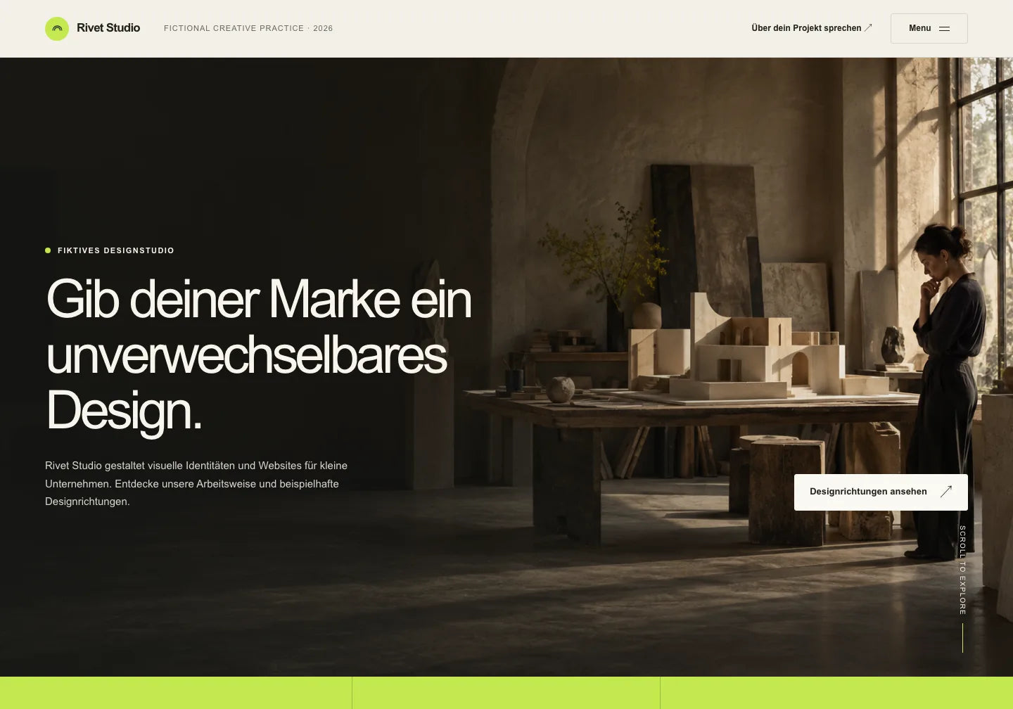 Vorbereitetes fiktives Rivet Studio mit deutscher Überschrift und Beschreibung auf dem erhaltenen Stillform-Studio-Bild.