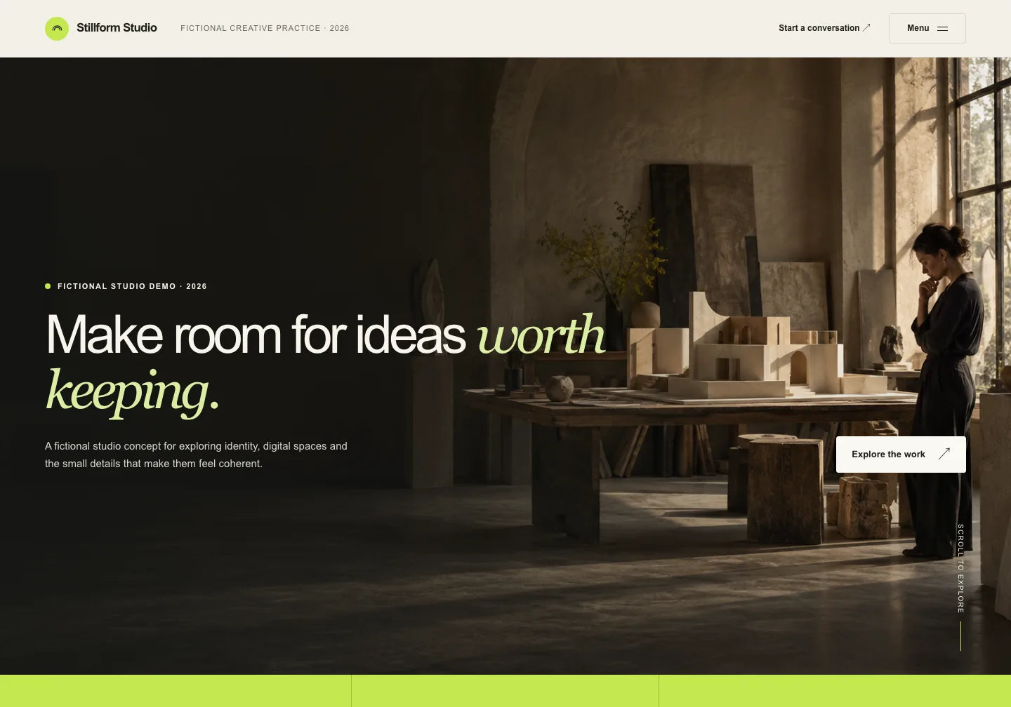 Original Stillform Studio: a photographic creative studio opening with an English headline.