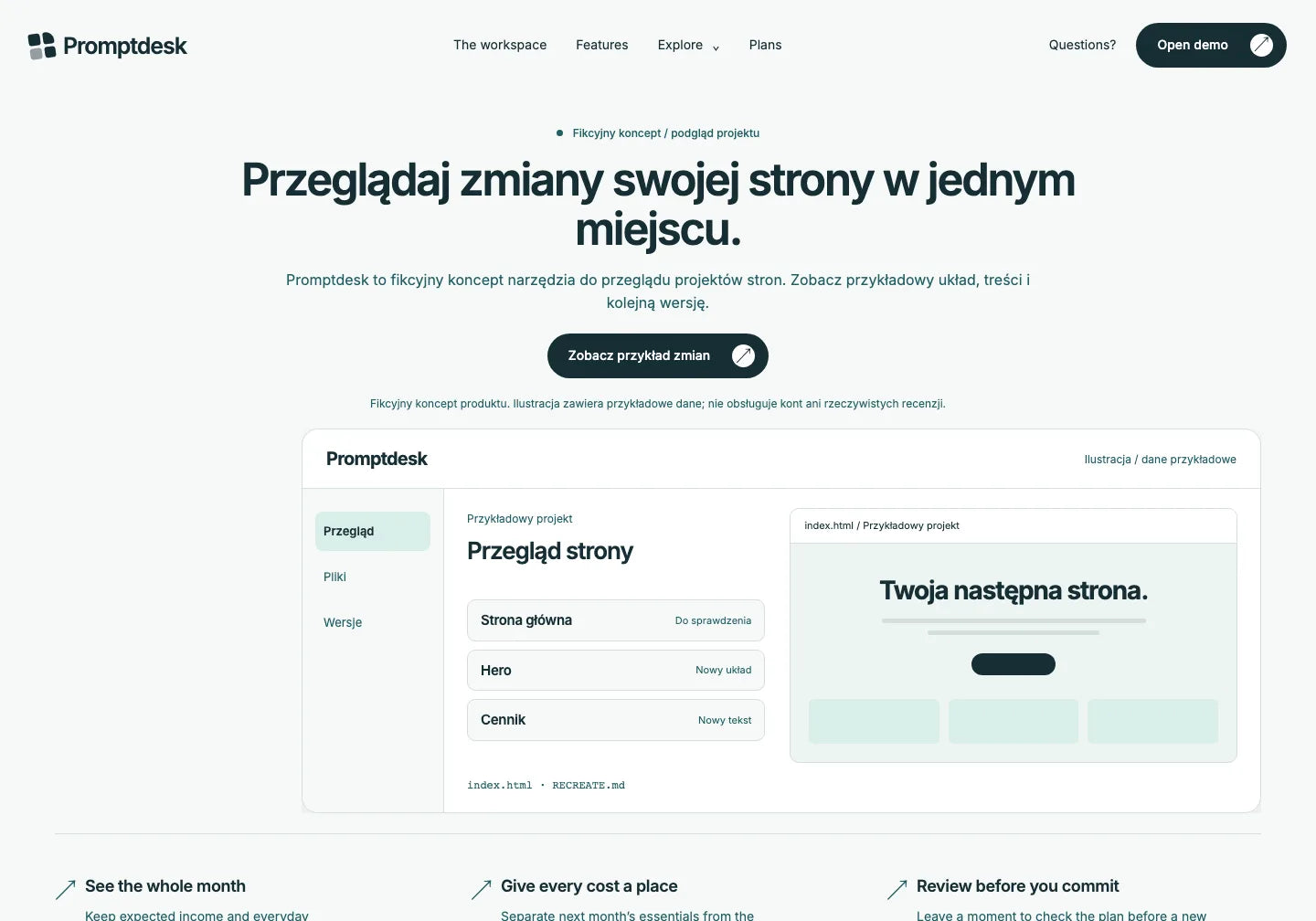 Druga przygotowana edycja Promptdesk: ten sam nagłówek i opis wyśrodkowane nad szerszą statyczną ilustracją panelu